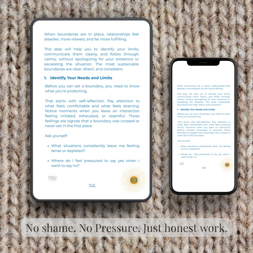 a tablet and a smartphone displaying a page from the digital journal Learning to Say No by author Jordan Blake