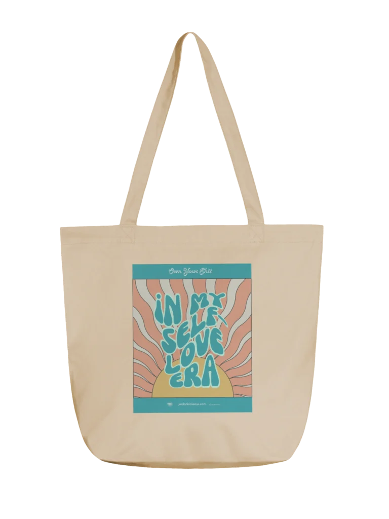 Self-love era tote beige canvas tote bag with in my self-love era retro design from author Jordan Blake